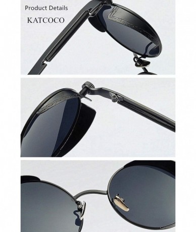 Round KATCOCO Retro Round Circle Steampunk Sunglasses WITH CASE Metal Alloy for Women Men - CA18SKXWOHG $23.34