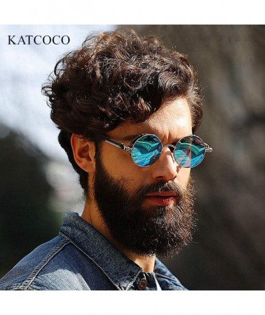 Round KATCOCO Retro Round Circle Steampunk Sunglasses WITH CASE Metal Alloy for Women Men - CA18SKXWOHG $23.34