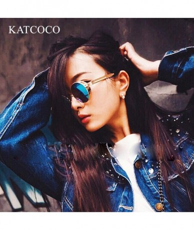 Round KATCOCO Retro Round Circle Steampunk Sunglasses WITH CASE Metal Alloy for Women Men - CA18SKXWOHG $23.34