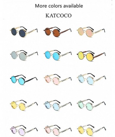 Round KATCOCO Retro Round Circle Steampunk Sunglasses WITH CASE Metal Alloy for Women Men - CA18SKXWOHG $23.34