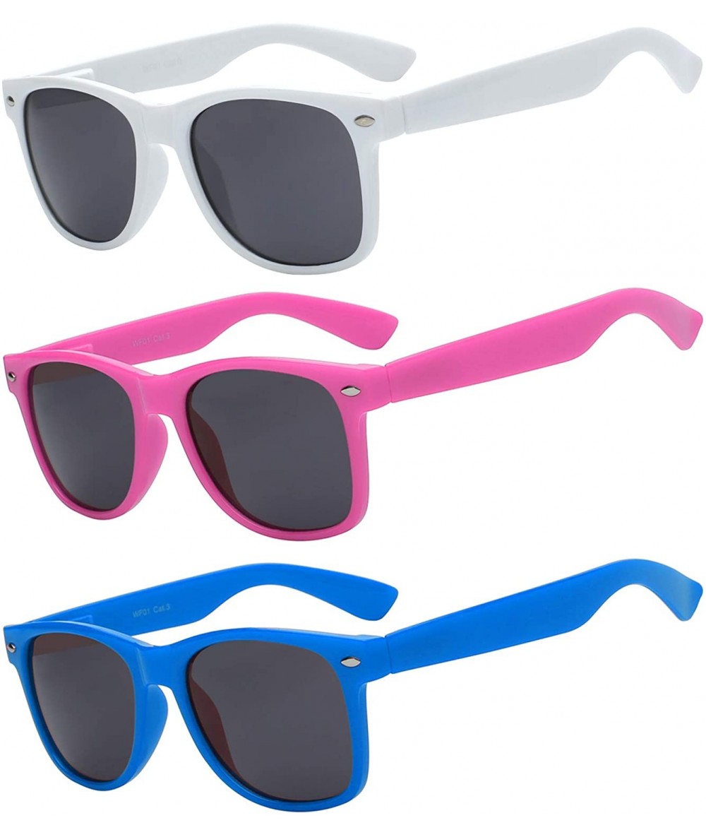 Rectangular Set of 3 pairs Retro Style Vintage Sunglasses Smoke Lens 3 Pack Colored - C517YKXX60Y $30.45