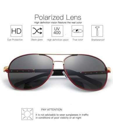 Sport Sunglasses for Men Women Aviator Polarized Unisex Metal Frame UV Driving - Red Frame/Black Lens - C1186DXTCUM $27.03