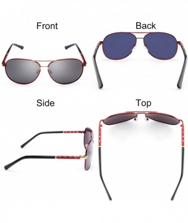 Sport Sunglasses for Men Women Aviator Polarized Unisex Metal Frame UV Driving - Red Frame/Black Lens - C1186DXTCUM $27.03