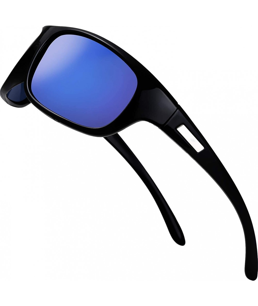 Wrap Polarized Sunglasses Baseball Running Softball - Rubber Black- 2-blue Mirror - CO19C0R27LR $24.40