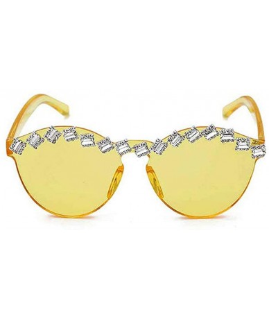 Rimless Fashion Party Rhinestone Rimless One-Piece Candy Colored Lens Luxury Diamond Metal Hinge Cat Sunglasses - CK18XAKNKOI...