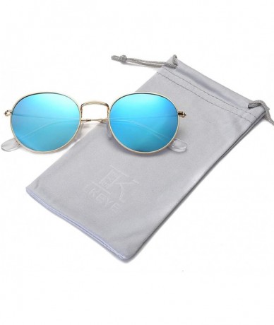 Oval Small Unisex Classic Vintage Round Mirror Lens Polarized Sunglasses LK1702 3447 - Gold/Blue - CW17AAWAH66 $25.08