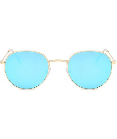 Oval Small Unisex Classic Vintage Round Mirror Lens Polarized Sunglasses LK1702 3447 - Gold/Blue - CW17AAWAH66 $25.08