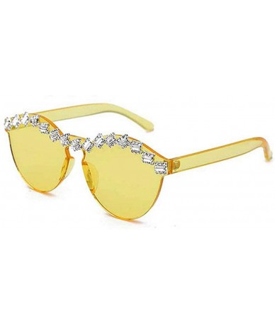 Rimless Fashion Party Rhinestone Rimless One-Piece Candy Colored Lens Luxury Diamond Metal Hinge Cat Sunglasses - CK18XAKNKOI...