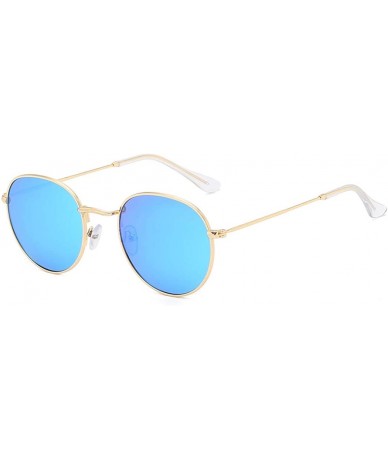 Oval Small Unisex Classic Vintage Round Mirror Lens Polarized Sunglasses LK1702 3447 - Gold/Blue - CW17AAWAH66 $25.08