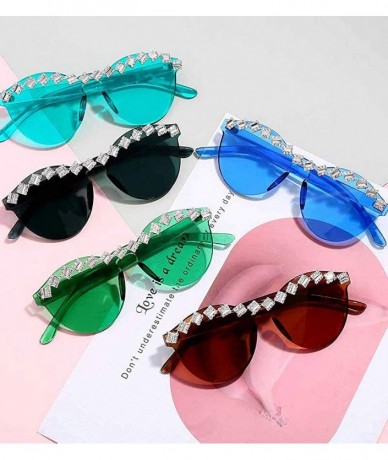 Rimless Fashion Party Rhinestone Rimless One-Piece Candy Colored Lens Luxury Diamond Metal Hinge Cat Sunglasses - CK18XAKNKOI...