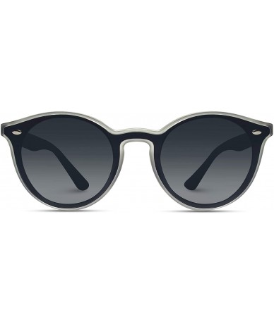 Round Premium Round Full Mirror Flat Lens Round Retro Sunglasses - Black Frame / Black Lens - CB18IGN7YE0 $26.67