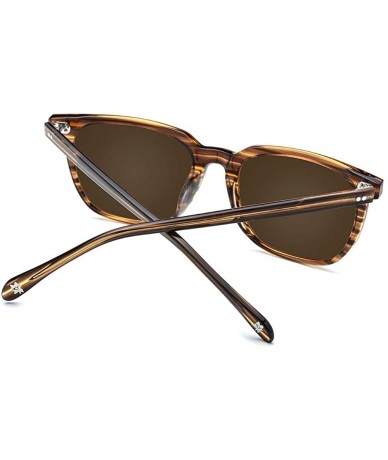 Square Acetate Polarized Sunglasses Square Sun Glasses for Men 9114 - Brown - CF18NI7959N $51.55