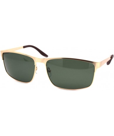 Rectangular Mens Polarized Spring Hinge Rectangular Metal Rim Dress Sunglasses - Gold Green - C418A9ISAKW $26.80