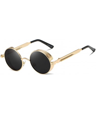 Sport Polarized Round Sunglasses for Men Driving Fishing UV400 Protection Alloy Golden Frame - Gold - C818AXU3M0Z $28.04