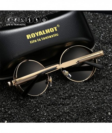 Sport Polarized Round Sunglasses for Men Driving Fishing UV400 Protection Alloy Golden Frame - Gold - C818AXU3M0Z $28.04