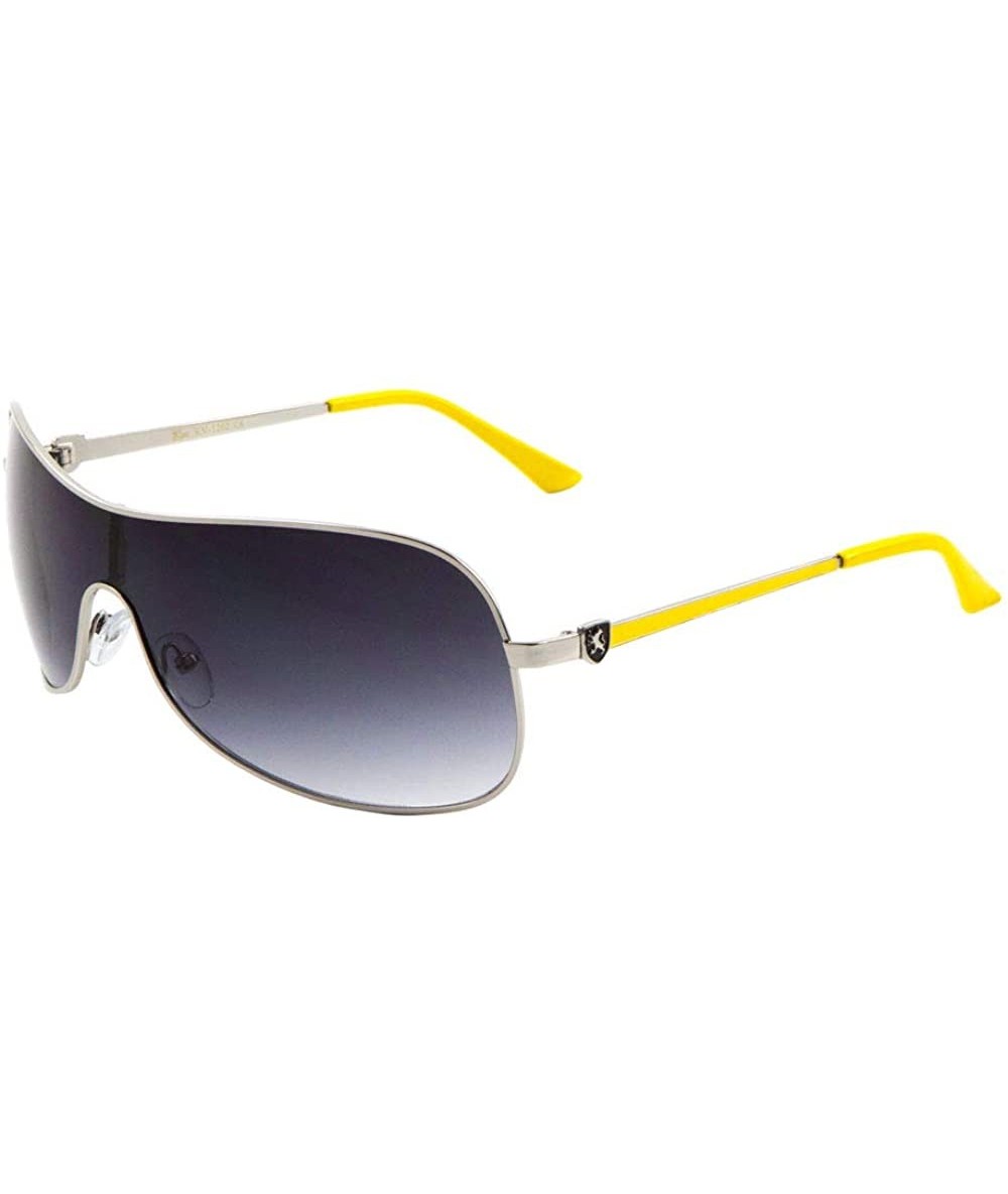 Shield Color Bar Thin Temple Thin Frame One Piece Curved Shield Lens Sunglasses - Smoke Yellow - CW199GADDIH $34.17