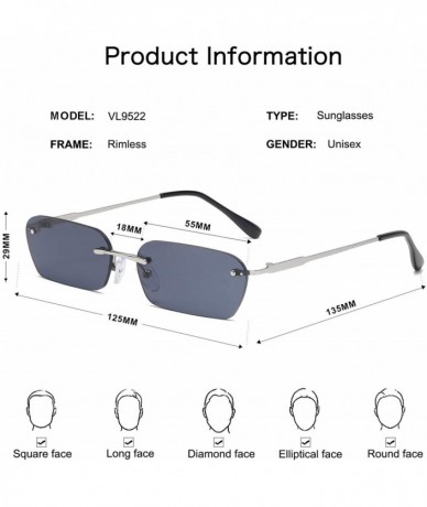 Square Square Sunglasses Rimless Sunglasses Small Shades UV400 VL9522E HALFWAY - C1 Grey Lens - C2198C50SLT $24.43