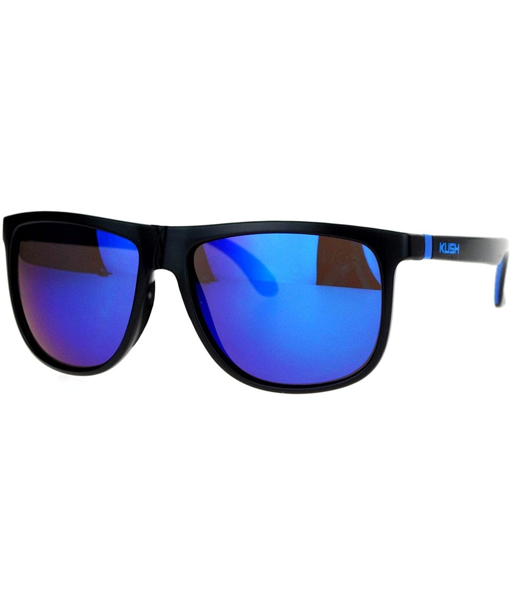 Wayfarer Mirrored Mirror Lens Soft Tip Arm Matte Horned Sunglasses - Blue - C212CP9429P $19.43