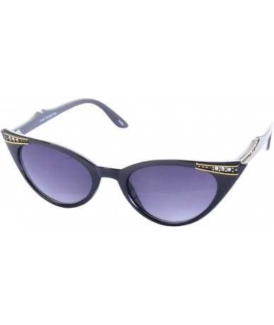 Cat Eye KITTY Diamante Trim Cat Eye Sunglasses - Black - CP199QCI645 $32.30