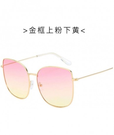 Round New Retro Metal Square Gradient Sunglasses Fashion Luxury Mirror Oversized Women Vintage UV400 - 3 - C0198A5HO6R $59.63