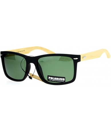 Rectangular Polarized Lens Real Bamboo Sunglasses Matted Rectangular Frame UV 400 - Black (Green) - CA1874A2E9S $24.83