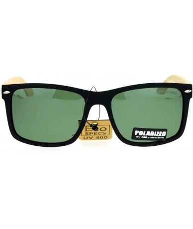 Rectangular Polarized Lens Real Bamboo Sunglasses Matted Rectangular Frame UV 400 - Black (Green) - CA1874A2E9S $24.83