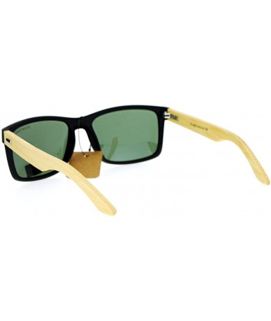 Rectangular Polarized Lens Real Bamboo Sunglasses Matted Rectangular Frame UV 400 - Black (Green) - CA1874A2E9S $24.83