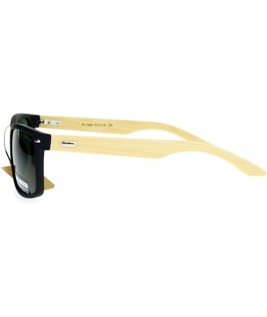 Rectangular Polarized Lens Real Bamboo Sunglasses Matted Rectangular Frame UV 400 - Black (Green) - CA1874A2E9S $24.83