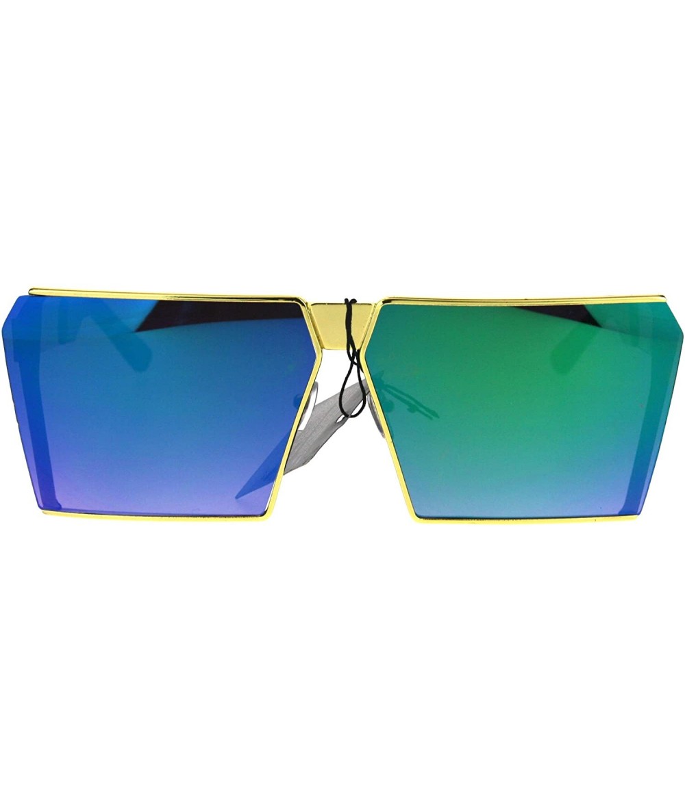 Rectangular Womens 80s Disco Robotic Rectangular Gothic Color Mirror Lens Sunglasses - Gold Teal - CS17YS8CN3Y $23.78