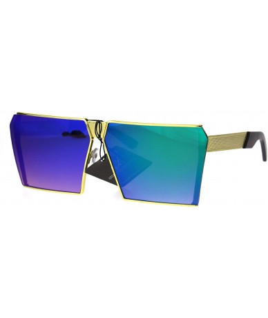 Rectangular Womens 80s Disco Robotic Rectangular Gothic Color Mirror Lens Sunglasses - Gold Teal - CS17YS8CN3Y $23.78