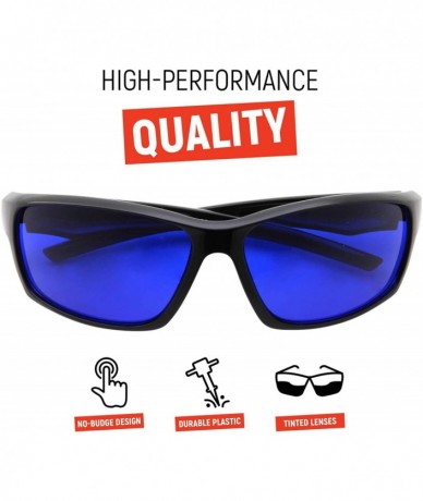 Round Tinted Golf Ball Finder Glasses - Sporty Blue Lens- Wrap Around Sunglasses - Black - CV188A0GLW7 $26.03