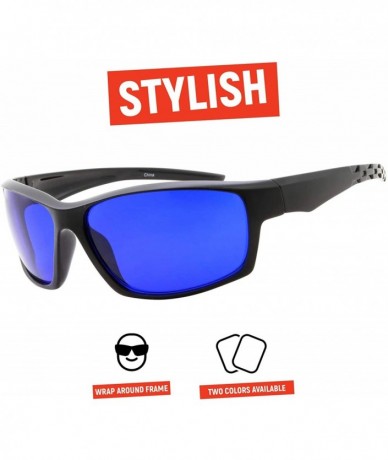 Round Tinted Golf Ball Finder Glasses - Sporty Blue Lens- Wrap Around Sunglasses - Black - CV188A0GLW7 $26.03