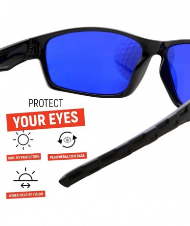 Round Tinted Golf Ball Finder Glasses - Sporty Blue Lens- Wrap Around Sunglasses - Black - CV188A0GLW7 $26.03