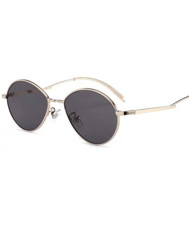 Oval Popular Candy Colors Women Small Oval Sunglasses Metal Frame Fashion Female Red - Black Gray - CW18Y6SU3XA $18.00