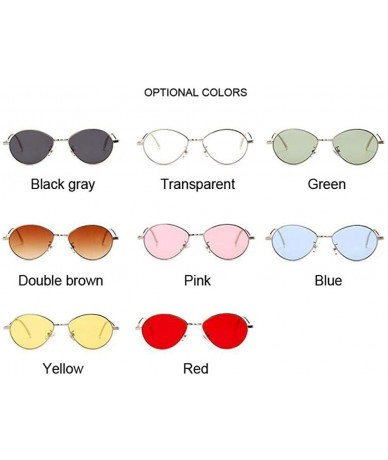 Oval Popular Candy Colors Women Small Oval Sunglasses Metal Frame Fashion Female Red - Black Gray - CW18Y6SU3XA $18.00