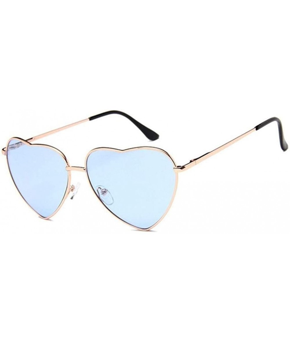 Shield Heart Shaped Sunglasses Women Metal Frame Reflective Lens Sun protection Sunglasses - Blue - CL18R8RH627 $57.63