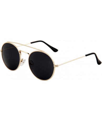 Oversized Unisex Sunglasses Double Bridge Round Metal Frame Double Bridge Tinted - Gold Frame/ Black Lens - CG18LSON7DE $19.58