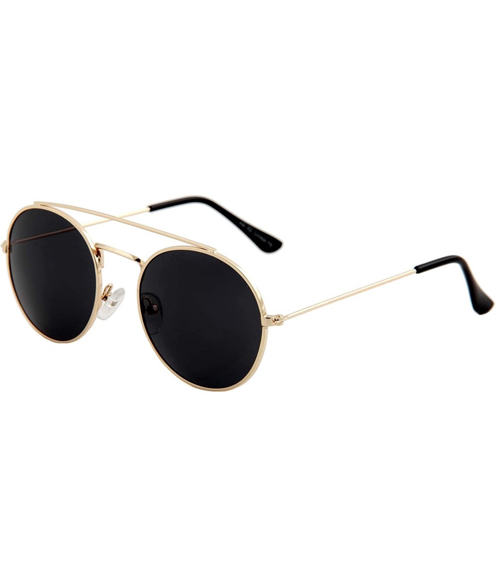 Oversized Unisex Sunglasses Double Bridge Round Metal Frame Double Bridge Tinted - Gold Frame/ Black Lens - CG18LSON7DE $19.58