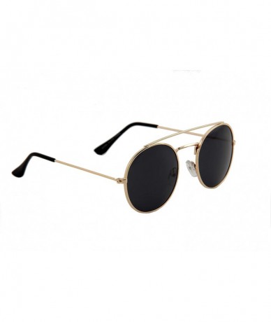 Oversized Unisex Sunglasses Double Bridge Round Metal Frame Double Bridge Tinted - Gold Frame/ Black Lens - CG18LSON7DE $19.58