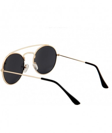 Oversized Unisex Sunglasses Double Bridge Round Metal Frame Double Bridge Tinted - Gold Frame/ Black Lens - CG18LSON7DE $19.58