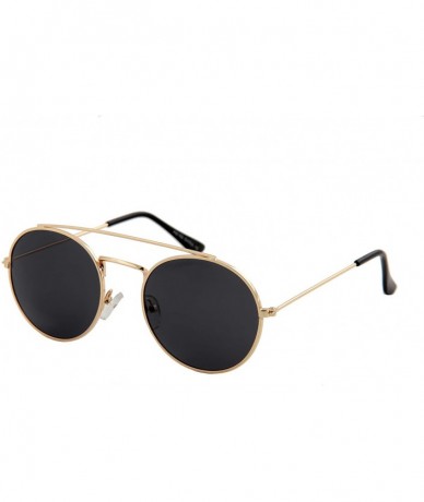 Oversized Unisex Sunglasses Double Bridge Round Metal Frame Double Bridge Tinted - Gold Frame/ Black Lens - CG18LSON7DE $19.58