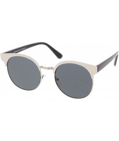 Semi-rimless Modern Horn Rimmed Colored Mirror Flat Round Lens Half Frame Sunglasses 52mm - Silver / Smoke - CN17YUHEK4A $20.50