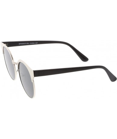 Semi-rimless Modern Horn Rimmed Colored Mirror Flat Round Lens Half Frame Sunglasses 52mm - Silver / Smoke - CN17YUHEK4A $20.50