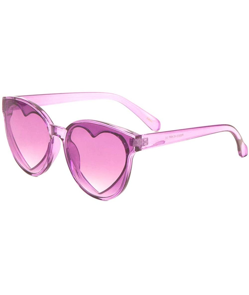 Cat Eye Round Cat Eye Heart Shape Frame Crystal Color Sunglasses - Purple - CH197WI74ZK $26.71