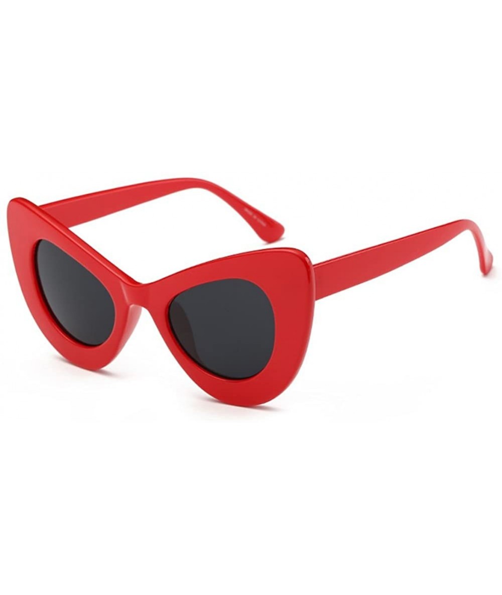 Cat Eye Womens Cat Eye Retro Eyewear Oversized Bold Rim Round Cateye Sunglasses - Red All Gray - C118E32CQL9 $35.39