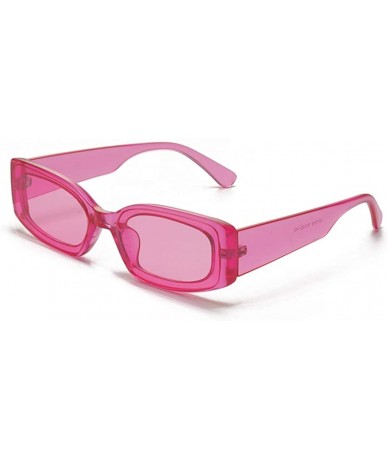 Rectangular Trendy Rectangle Sunglasses Small Plastic Frame Colored Lens - Rose Pink - C018ANAMD62 $20.45