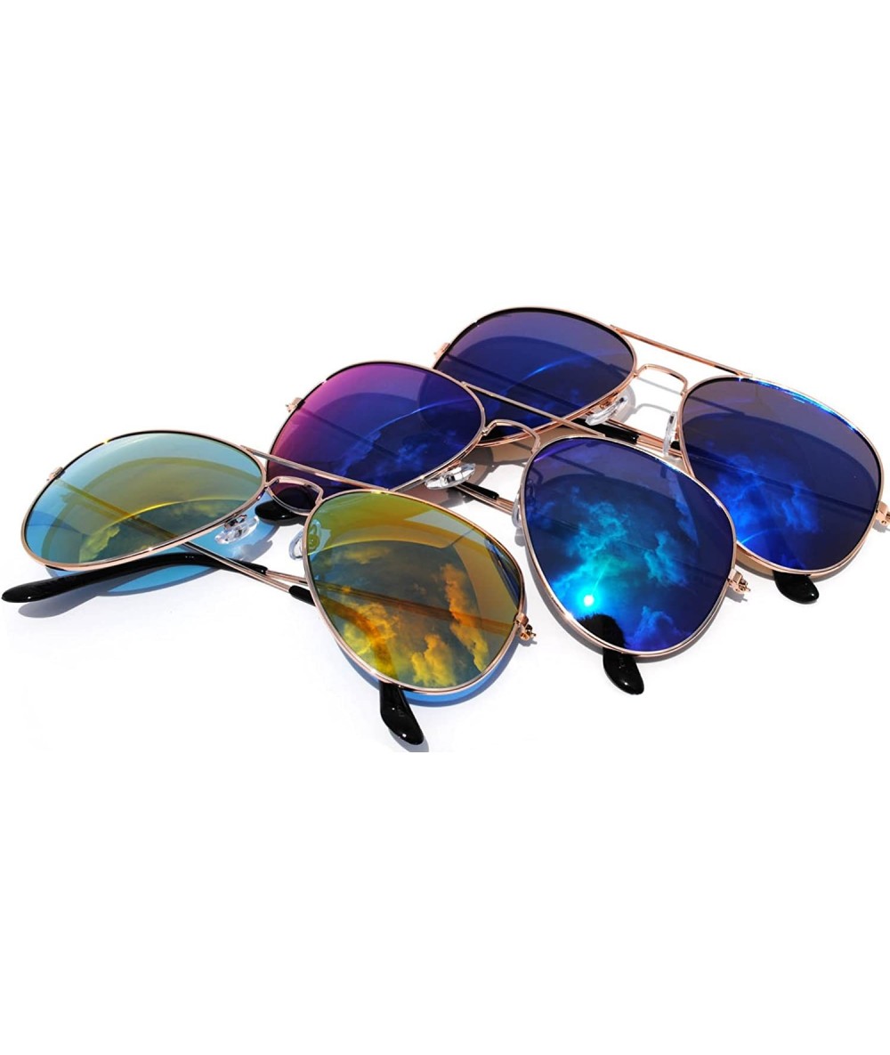 Aviator Classic Aviator Full Mirror Lens Sunglasses Metal Frame Gold Color Men Women - 2 Blue 1 Yellow - CV11M0ERBVR $17.71