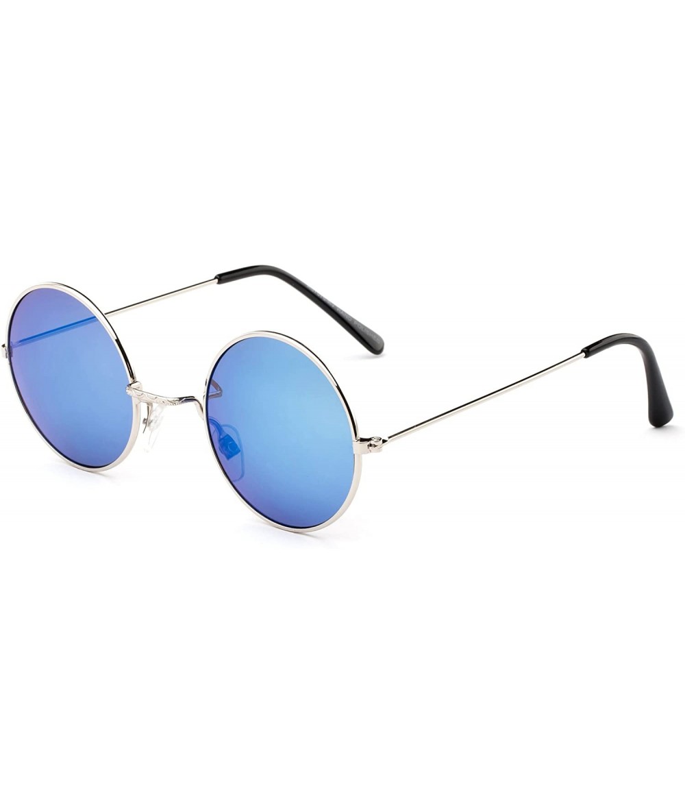 Oversized "Lex" Metal Frame Round Fashion Sunglasses - Silver/Blue - CI12I5CQAG3 $19.94