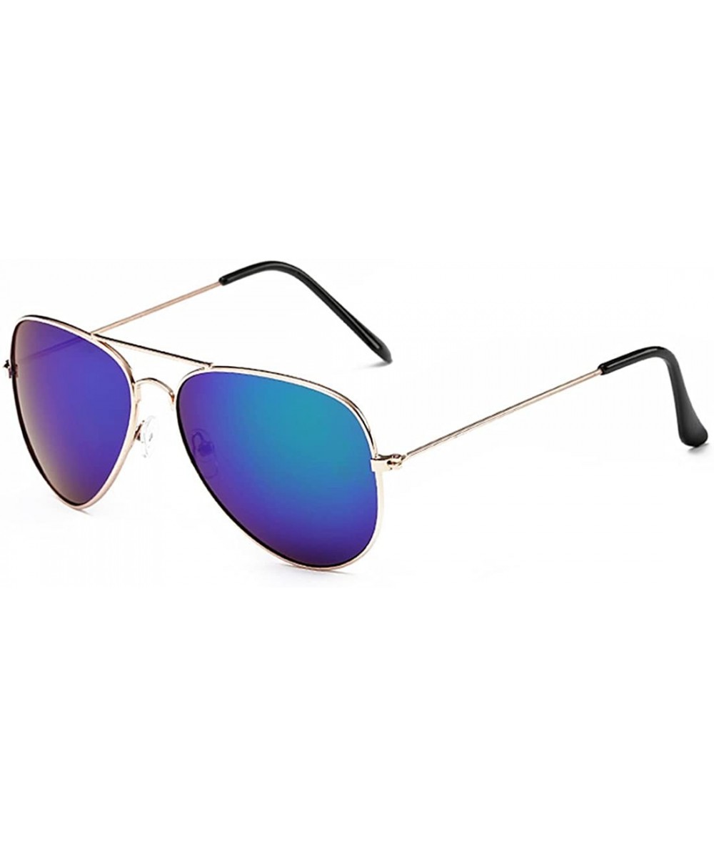 Wrap Classic Aviator Flat Lens Sunglasses For Women And Men Metal Frame - Gold Frame/Green Mirrored Lens - C518HCHAOIQ $17.04