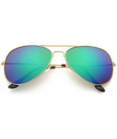 Wrap Classic Aviator Flat Lens Sunglasses For Women And Men Metal Frame - Gold Frame/Green Mirrored Lens - C518HCHAOIQ $17.04